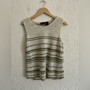 Vintage Liz Claiborne Green striped sleeveless sweater top size Large